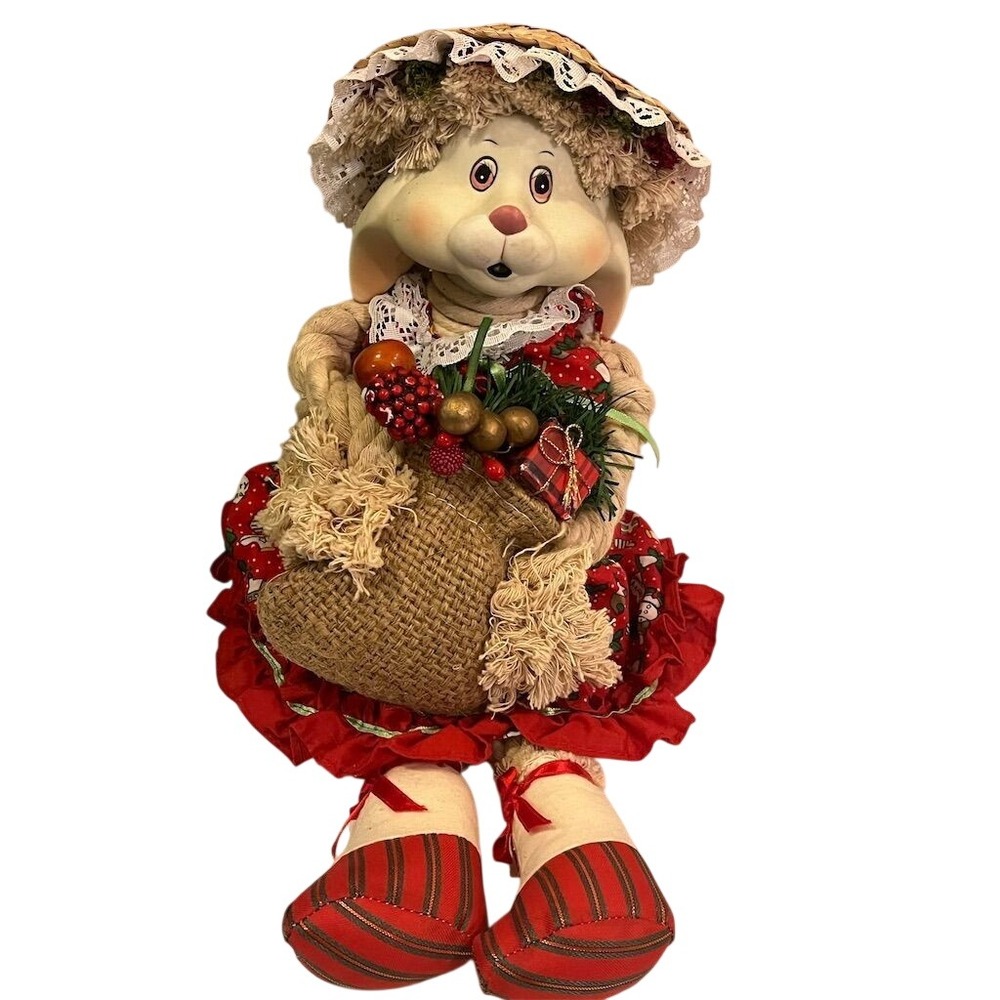 Vintage House of Lloyd Flossie Bunny Christmas Shelf Décor Multicolor